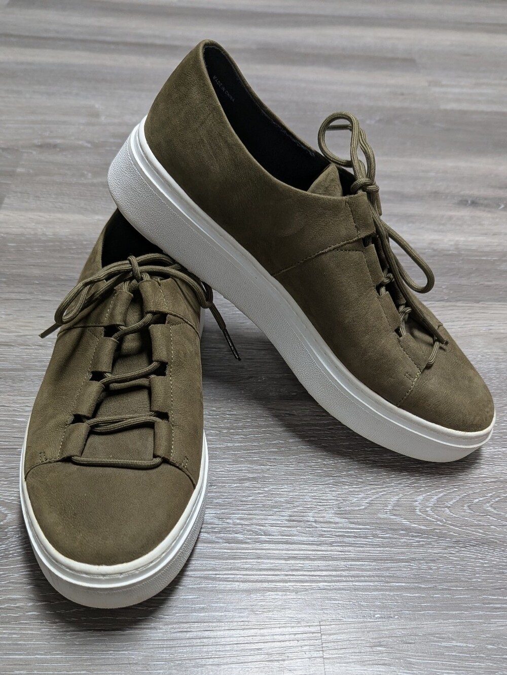 Eileen Fisher Prescott Platform Nubuck Sneakers Women's Size 8.5 Olive Green